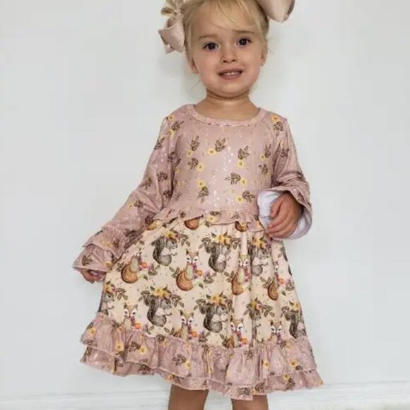 Foxy & Squirrely Long Sleeve Cotton Blend Dress - Picture 1 of 4